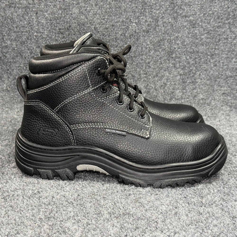 Skechers Burgin Tarlac Steel Toe Work Boots Men Size 10 Black Leather Industrial